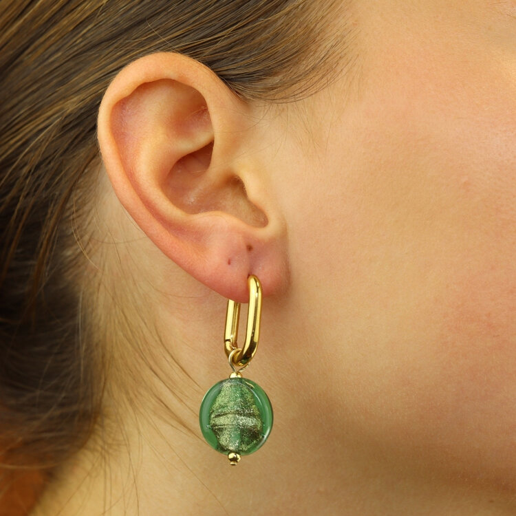 Camps&Camps Glass Bead Earrings - Emerald Cirkel