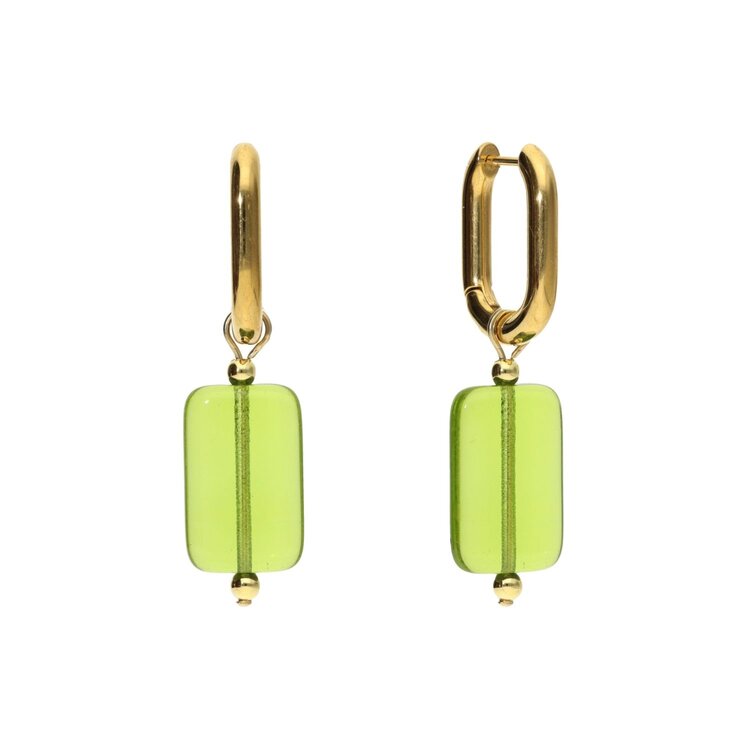 Camps&Camps Glass Bead Earrings - Emerald Rechthoek