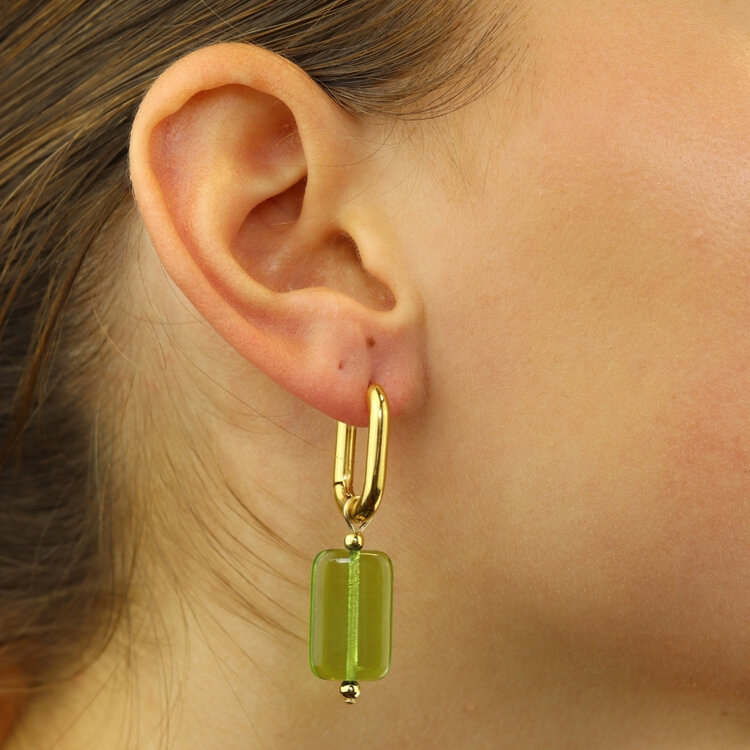 Camps&Camps Glass Bead Earrings - Emerald Rechthoek