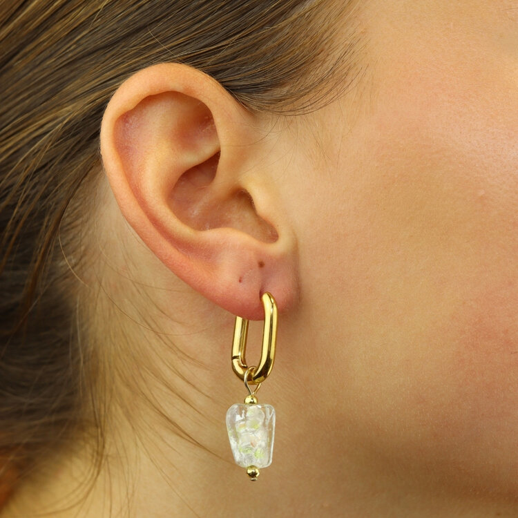 Camps&Camps Glass Bead Earrings - Silver Dust Ovaal