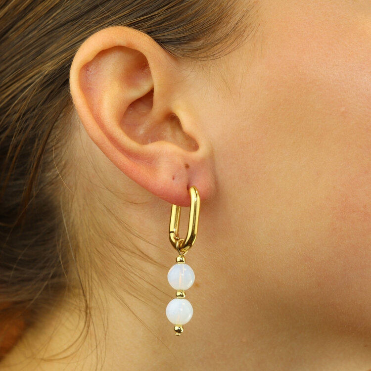 Camps&Camps Glass Bead Earrings - White Opal Dubbel