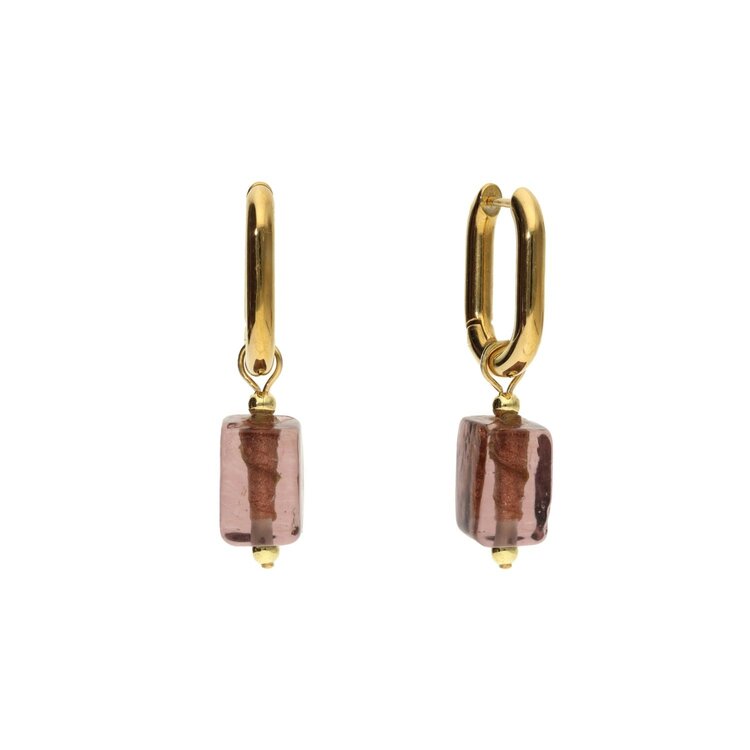 Camps&Camps Glass Bead Earrings - Amethyst Vierkant
