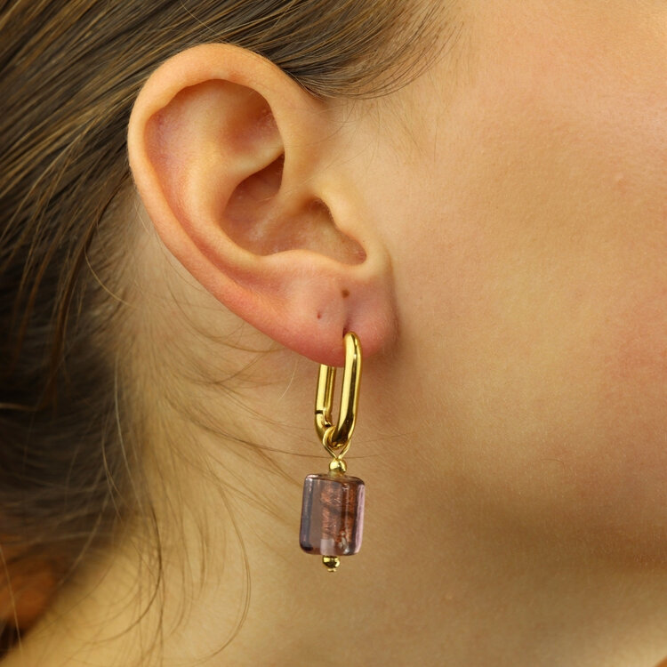 Camps&Camps Glass Bead Earrings - Amethyst Vierkant
