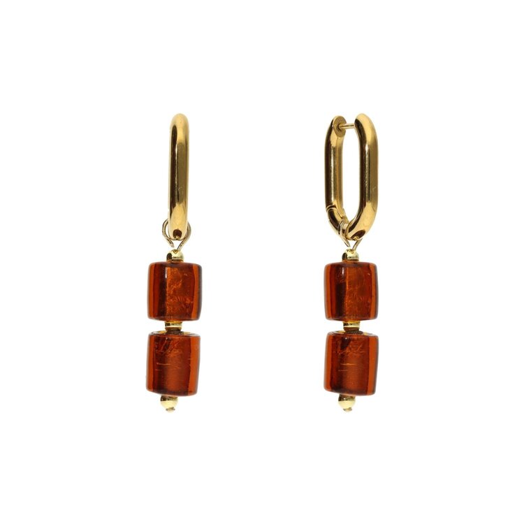 Camps&Camps Glass Bead Earrings - Smoked Topaz Dubbel