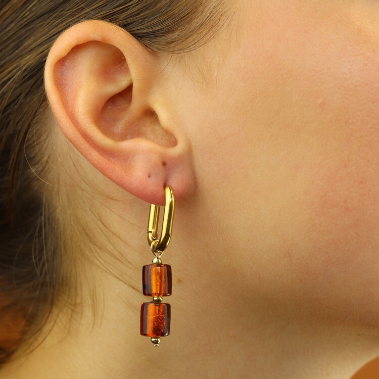 Camps&Camps Glass Bead Earrings - Smoked Topaz Dubbel