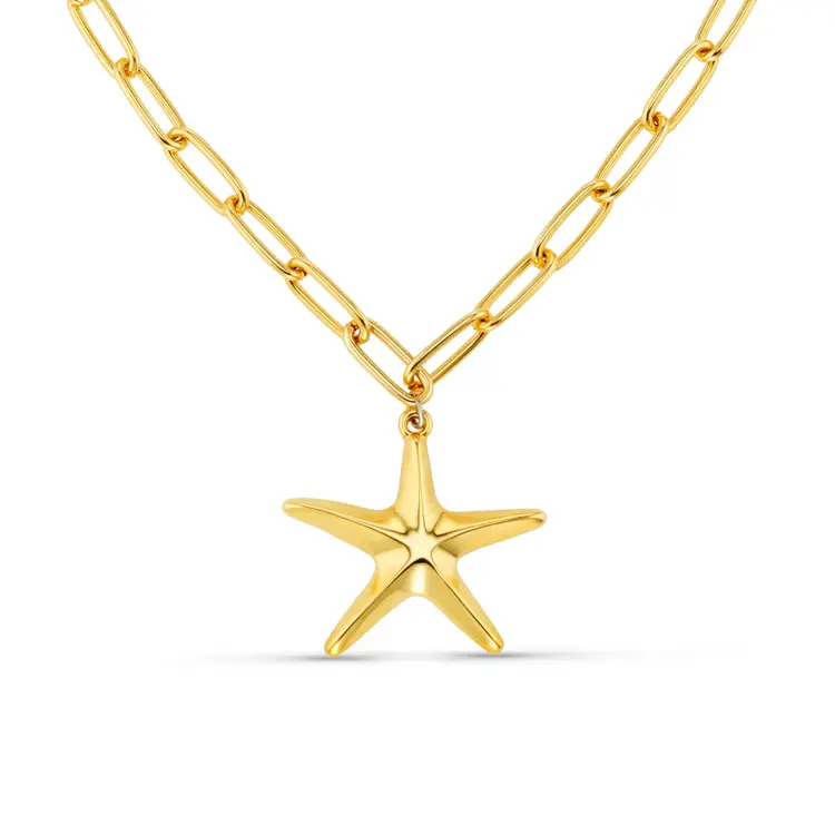 Orelia Statement Polished Starfish Chain Necklace - Pale Gold