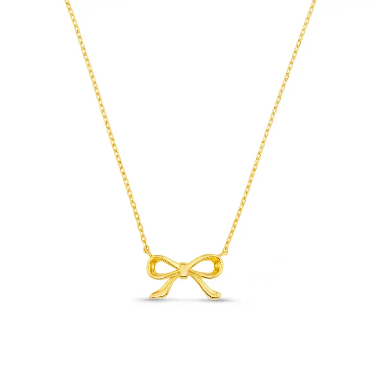 Delicate Bow Charm Necklace - Pale Gold