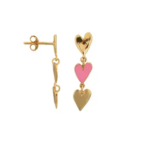 Bibi Camille Medium Three Hearts Stud Earring Light Pink Enamel