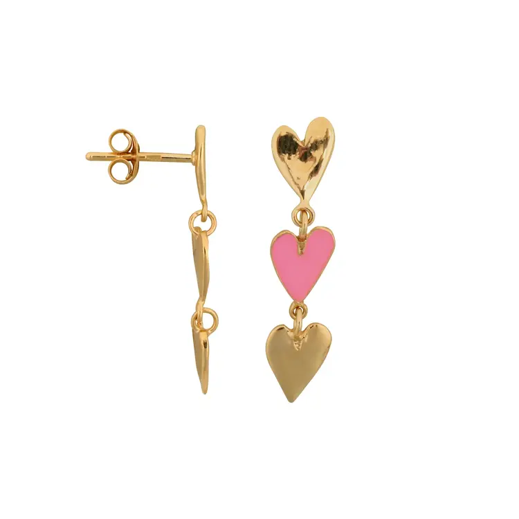 Bibi Camille Medium Three Hearts Stud Earring Light Pink Enamel