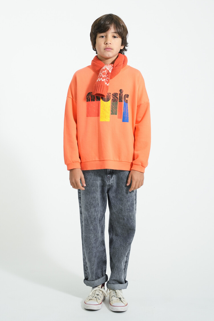 Piupiuchick Sweatshirt - orange w/ "music" print