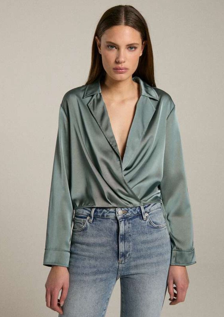 Homage Cross Over Blouse- Dark ice Green