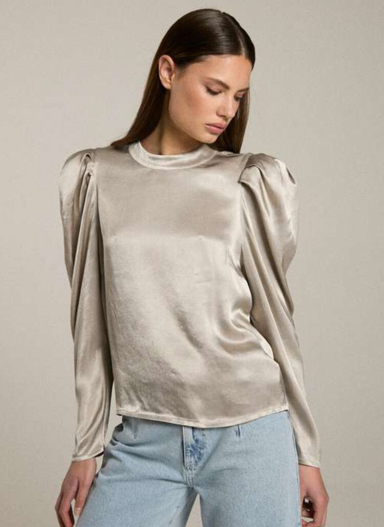 Homage Top With Puffy Sleeves- Champagne