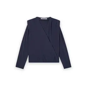 Homage Flowy Cross Over Top With Shoulder Pads- Bluish Grey