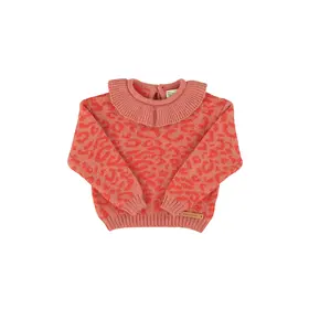 Piupiuchick Knitted sweater w/ collar - pink w/ animal print