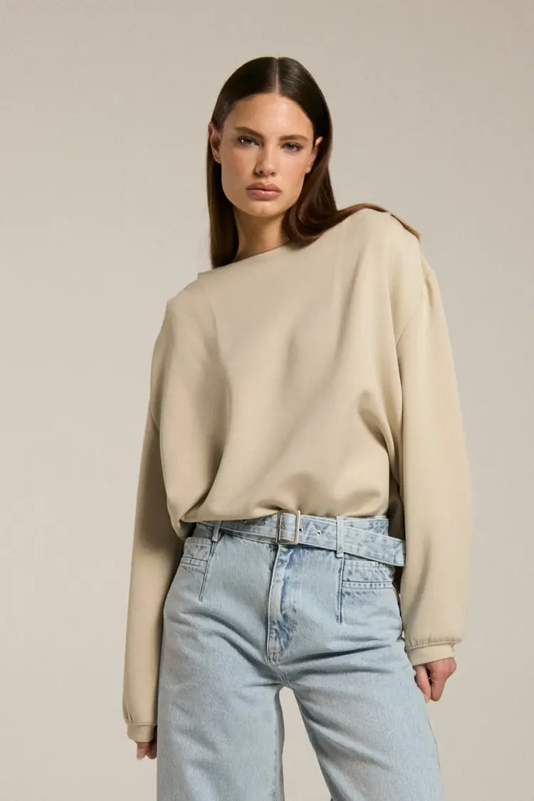 Homage Longsleeve Sweater With Shoulder Pleats - Sand