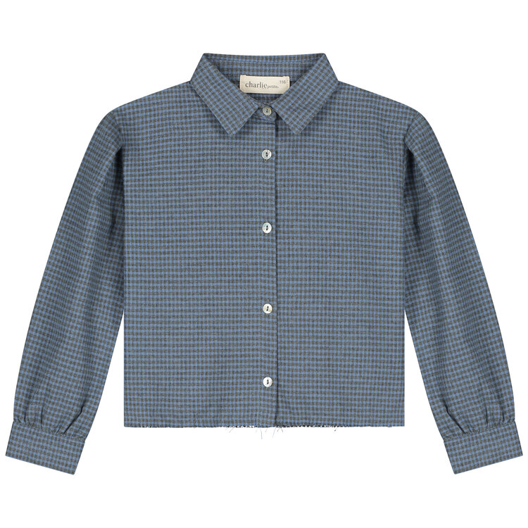 Charlie Petite Niki Blouse - Blue/Grey Checkered