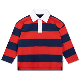 Repose Polo Sweatshirt - Navy Red Block Stripe