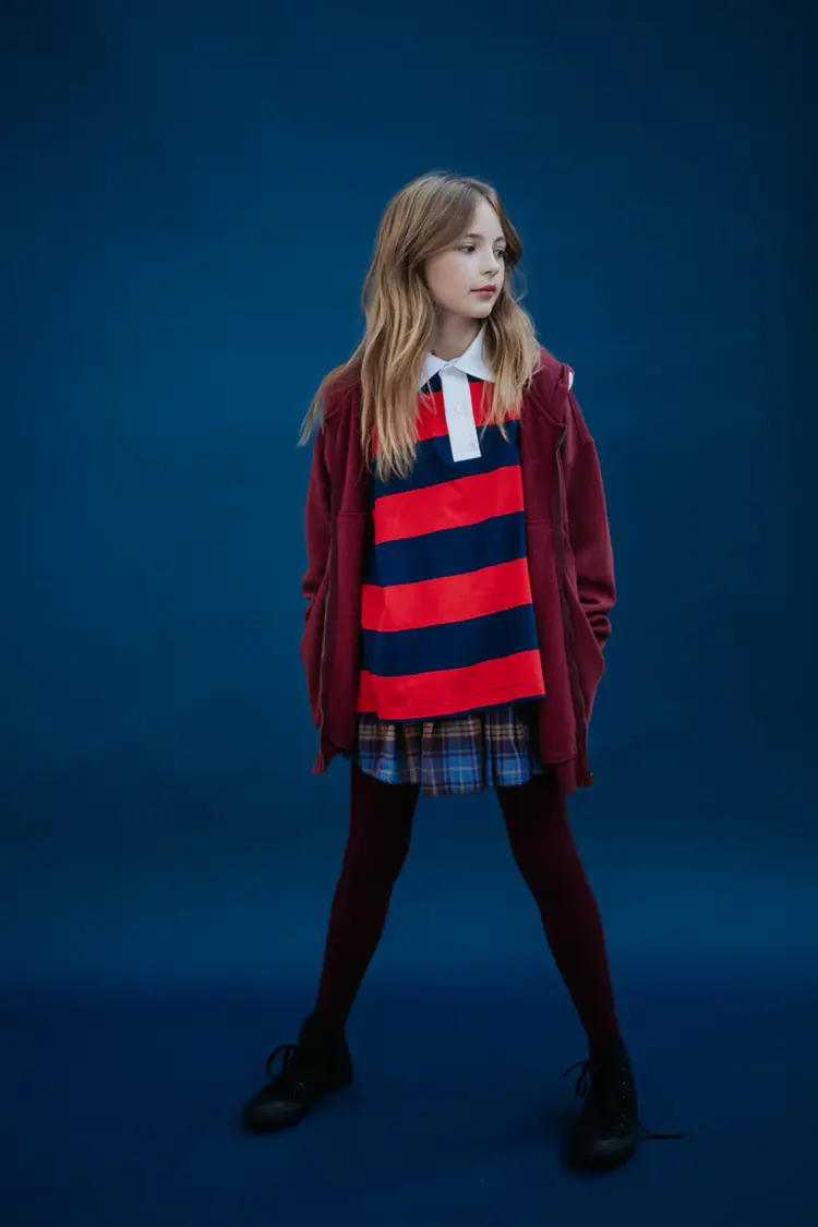 Repose Polo Sweatshirt - Navy Red Block Stripe