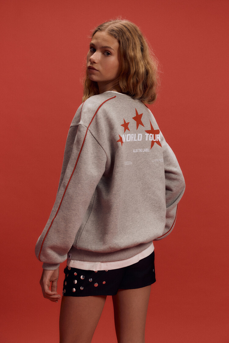 Alix the label Kids knitted text print sweater - Soft grey melange