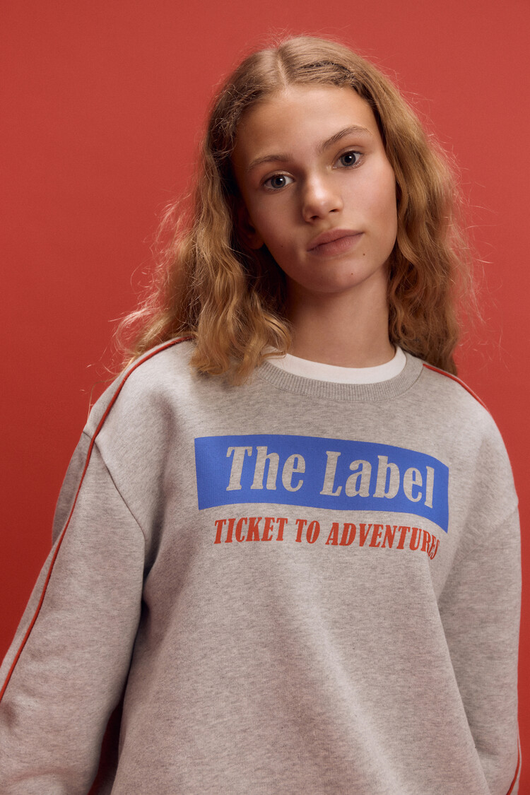 Alix the label Kids knitted text print sweater - Soft grey melange