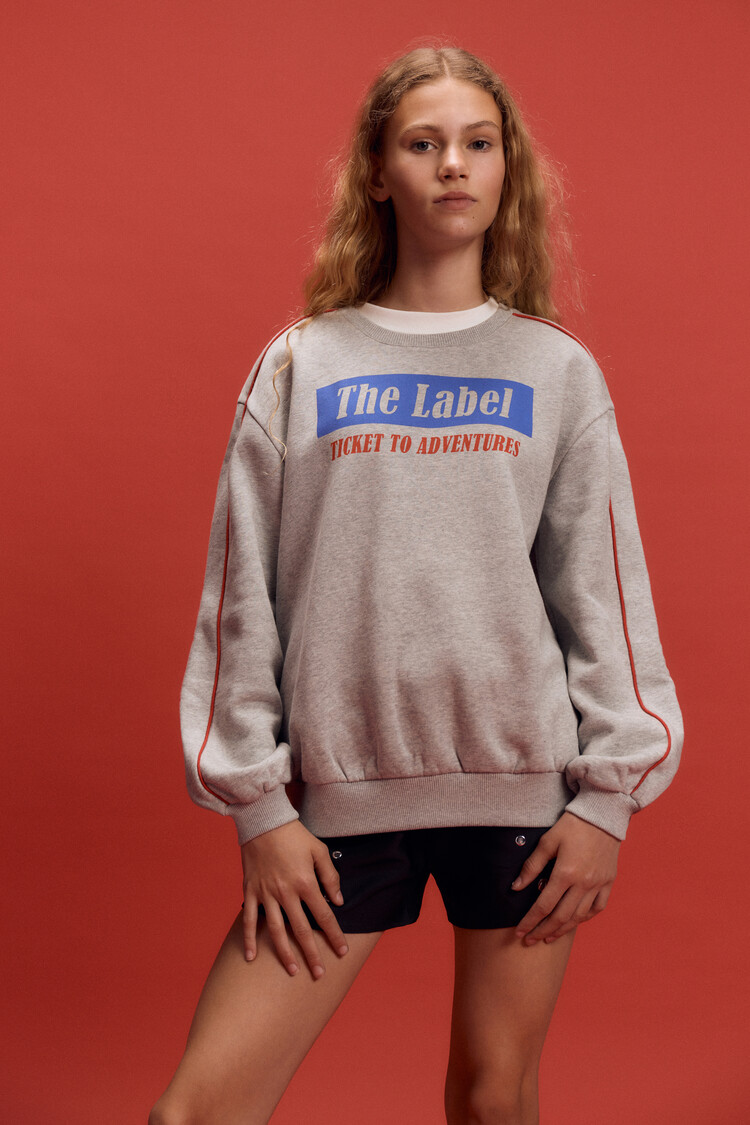 Alix the label Kids knitted text print sweater - Soft grey melange