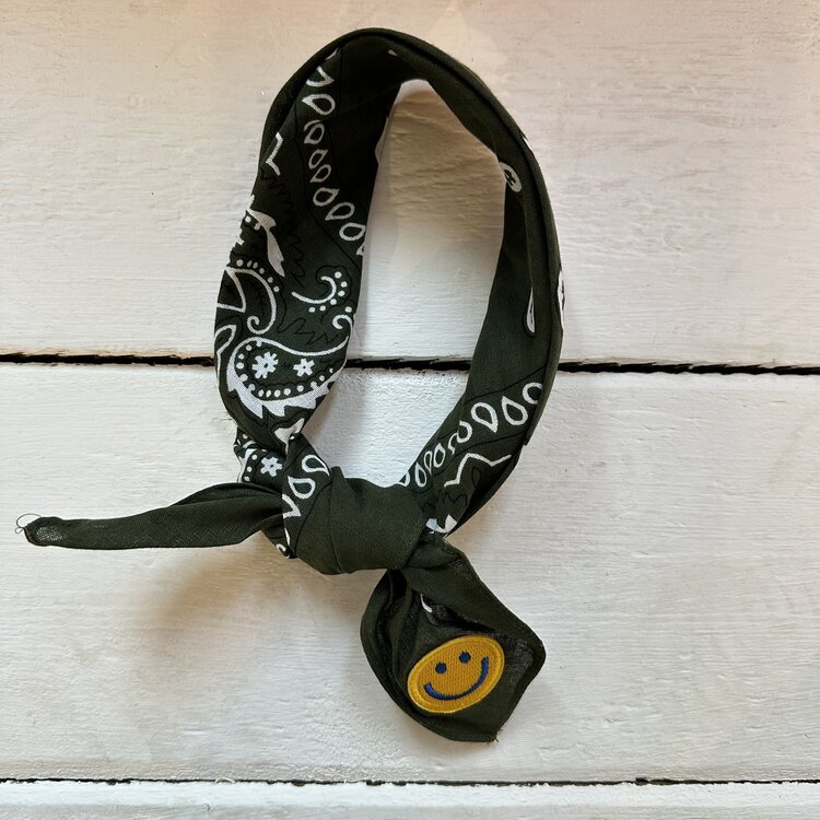 Bandana - donkergroen/gele smiley