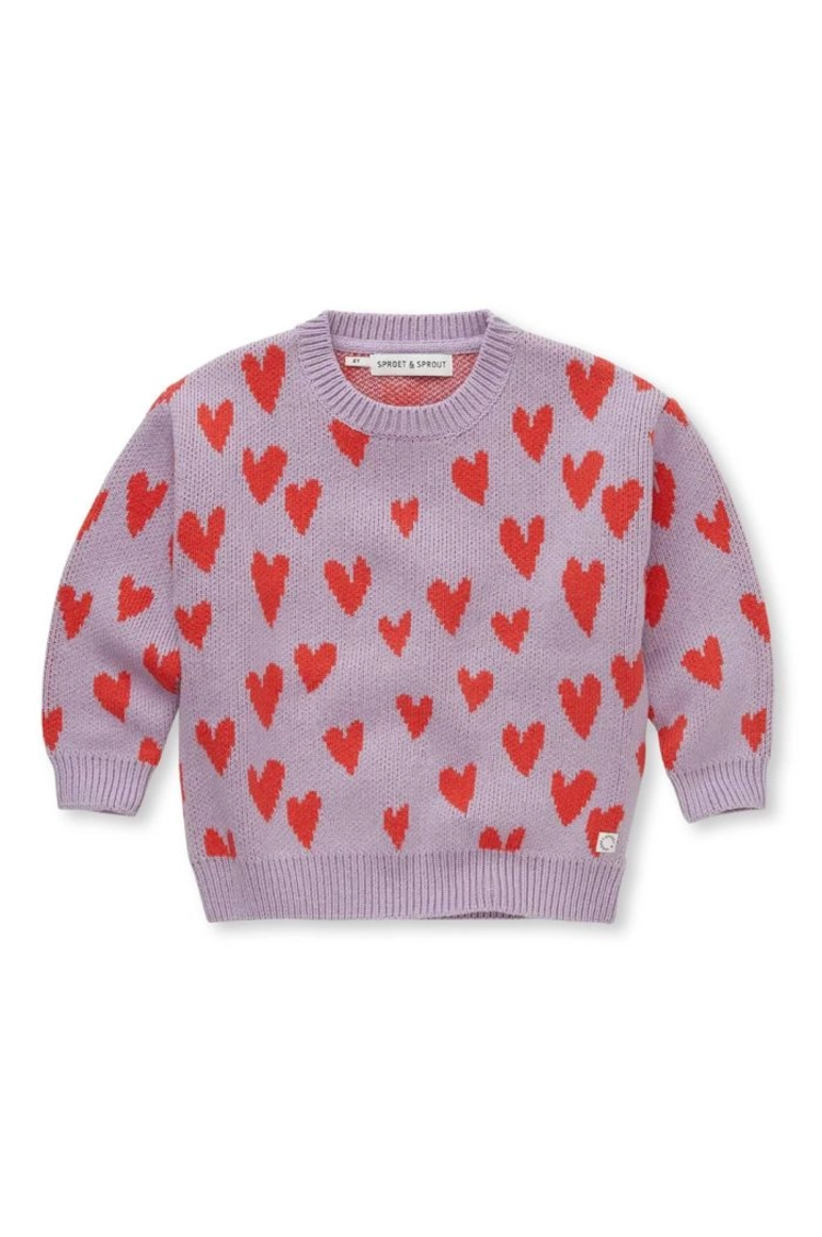 Sproet & Sprout Sweater Intarsia Hearts - Lavender