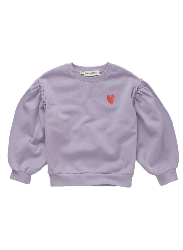 Sproet & Sprout Sweatshirt Puff Sleeves Hearts - Lavender