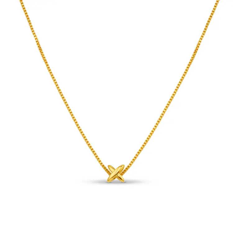 Mini Cross Fine Collar Necklace - Pale Gold
