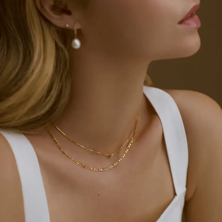 Mini Cross Fine Collar Necklace - Pale Gold