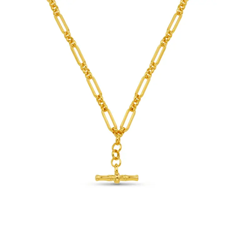 Open Link T-Bar Drop Necklace - Pale Gold