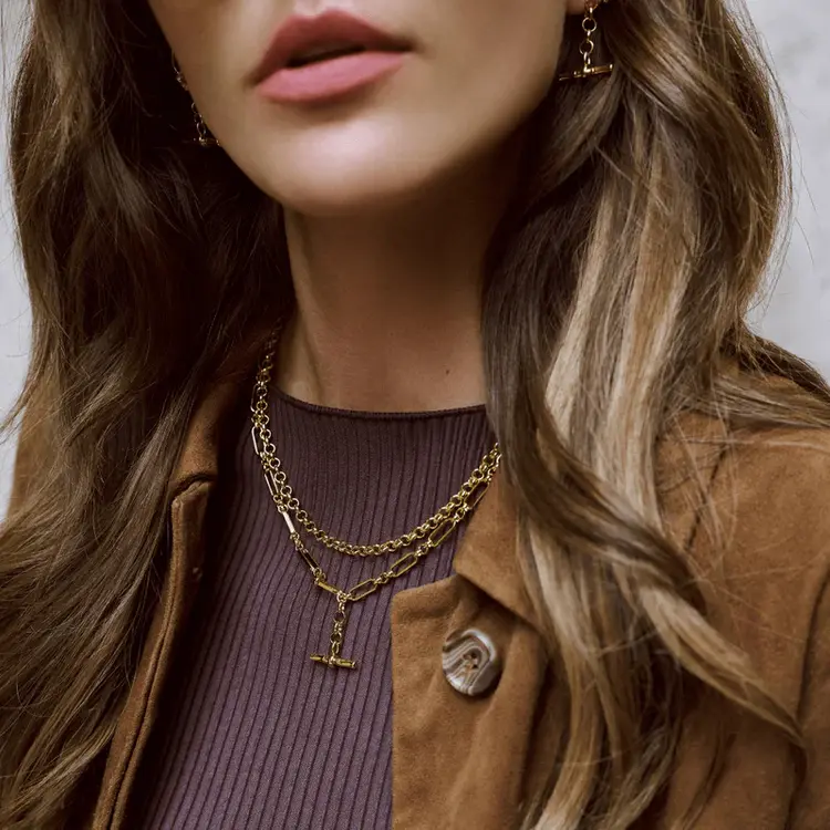 Open Link T-Bar Drop Necklace - Pale Gold