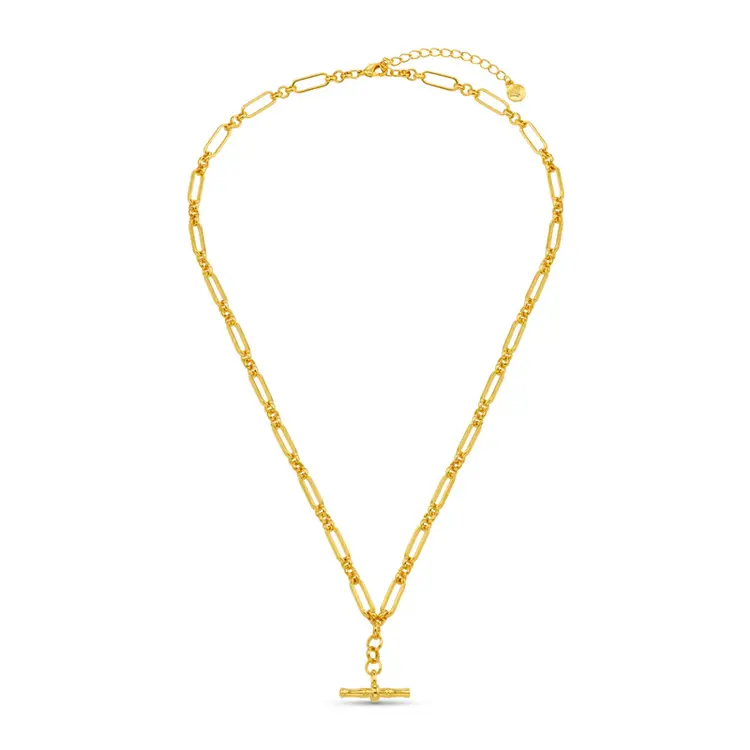 Open Link T-Bar Drop Necklace - Pale Gold