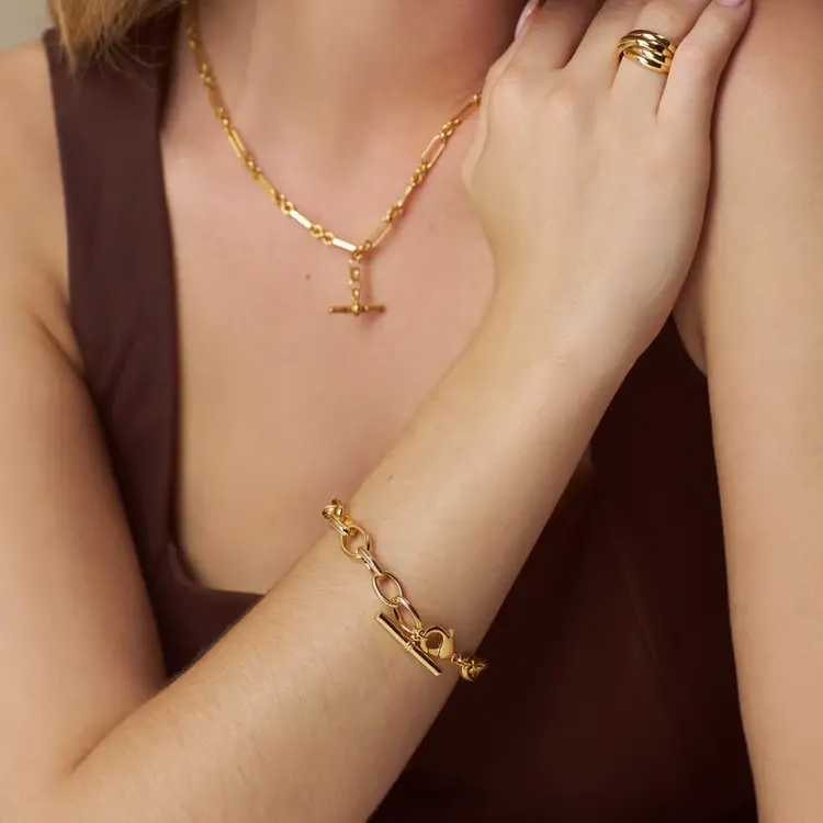 Oval Link T-Bar Drop Bracelet - Pale Gold