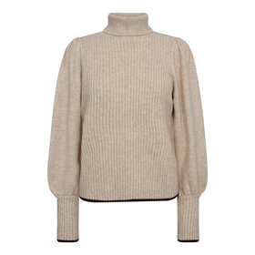 Co'Couture Row Puff Rib Roll Neck - Creme