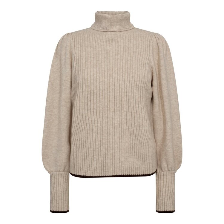 Co'Couture Row Puff Rib Roll Neck - Creme