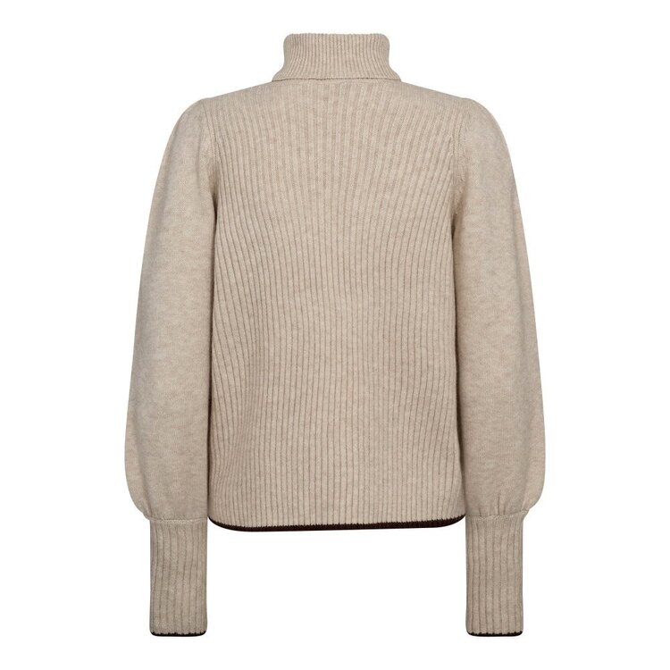 Co'Couture Row Puff Rib Roll Neck - Creme