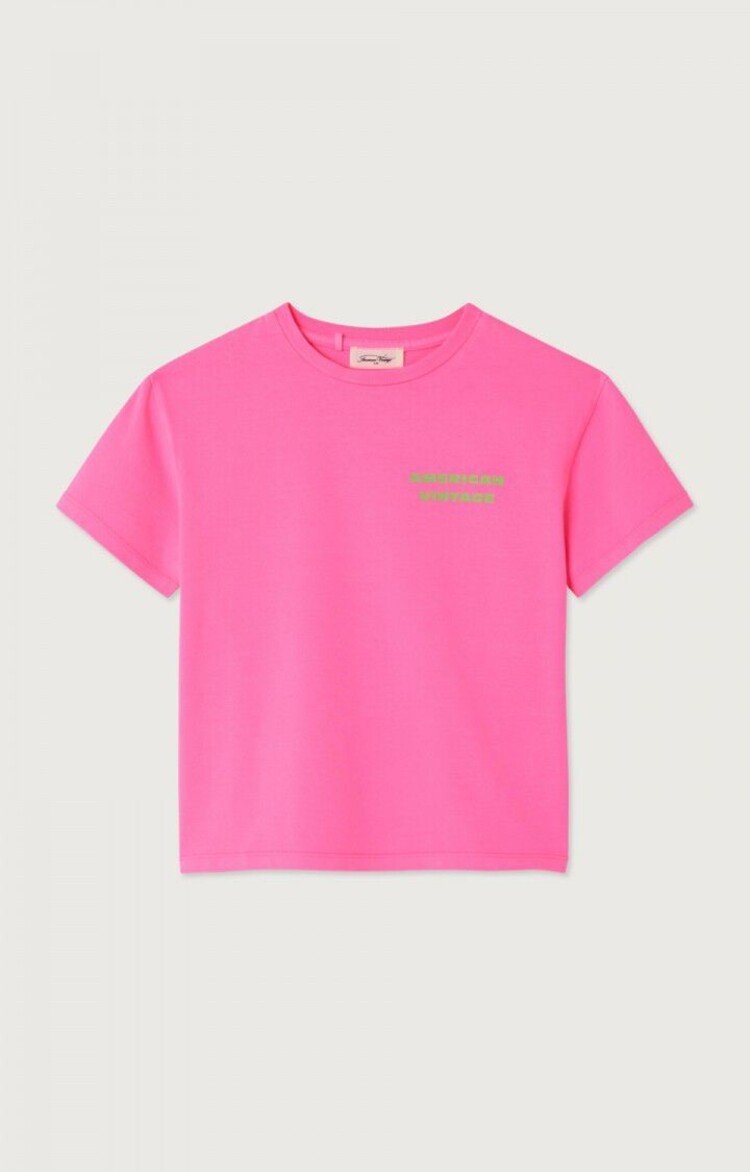 American Vintage T-shirt Droit Mc Col Rond - Rose Fluo