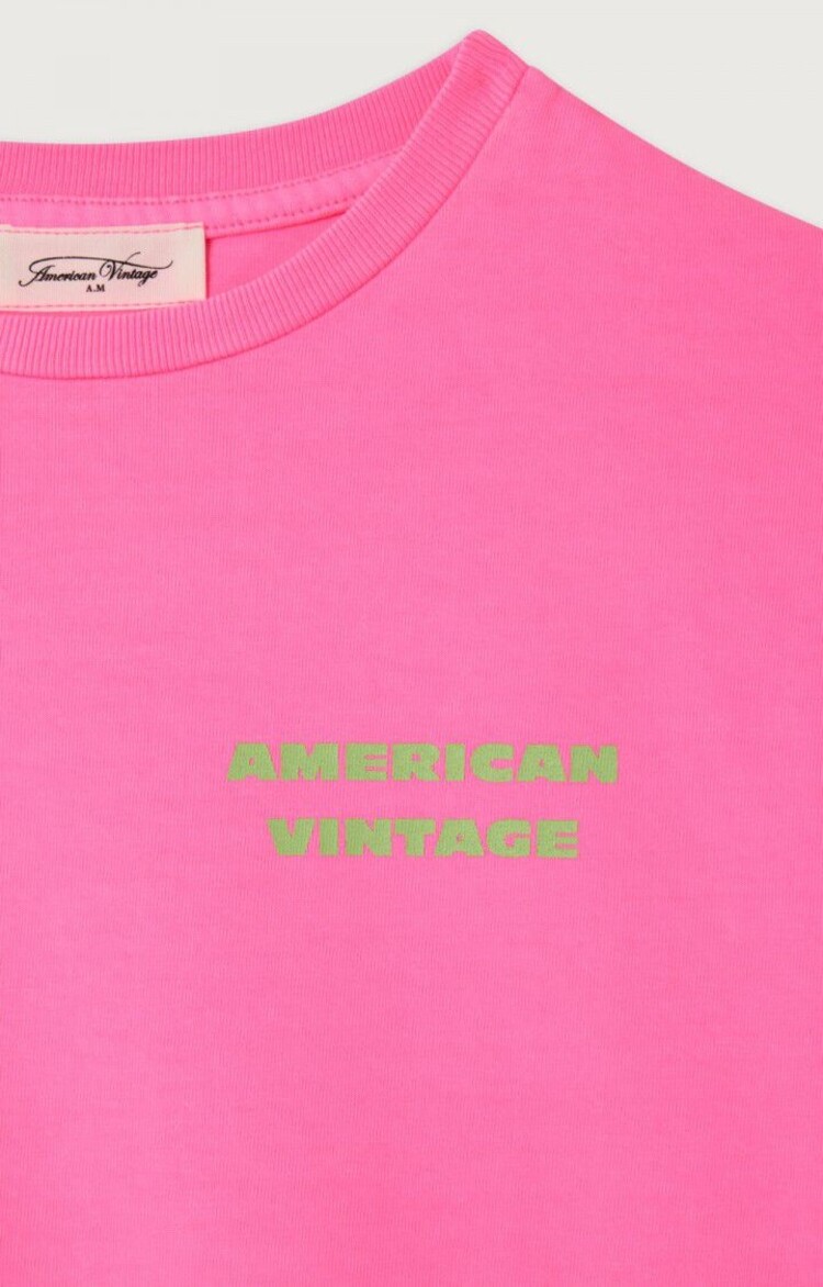 American Vintage T-shirt Droit Mc Col Rond - Rose Fluo