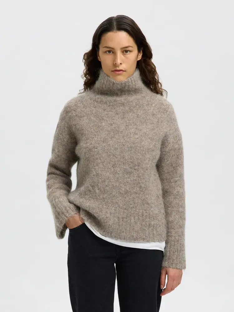 Selected Gabrielle Knit High Neck - Steel Grey MElange