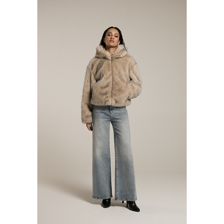 Homage Fur Jacket with Hood - Mixed Sand