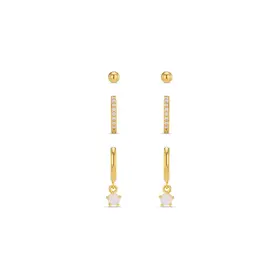 Orelia Pavé Micro & Opal Drop Ear Stacking Set - Gold Plated