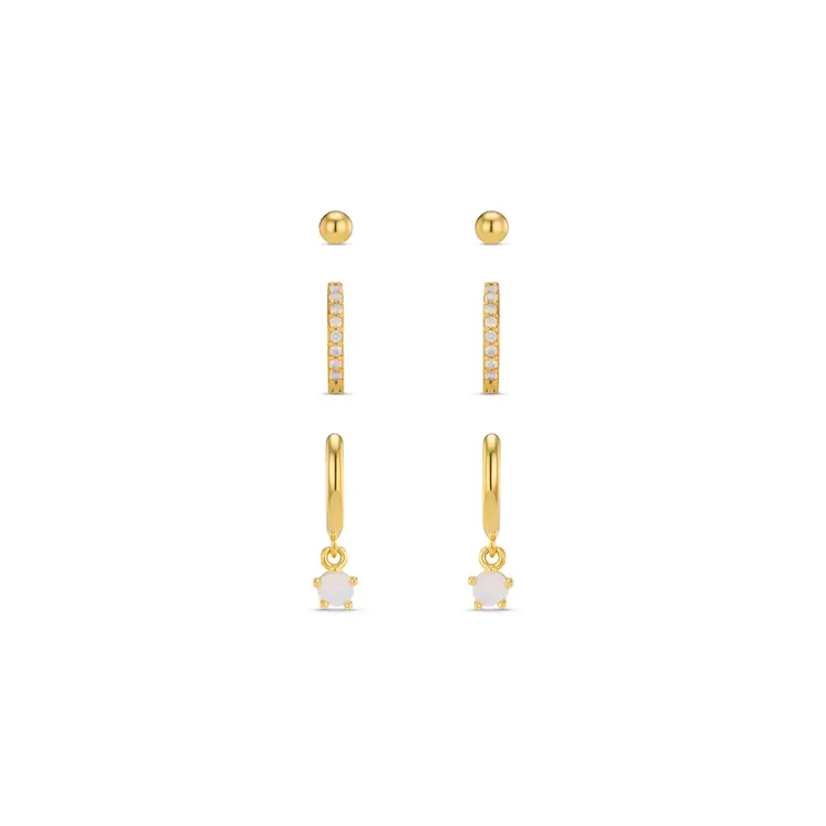 Orelia Pavé Micro & Opal Drop Ear Stacking Set - Gold Plated
