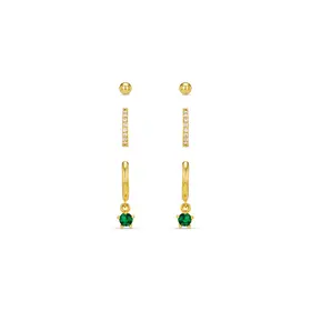Orelia Pavé Hoop & Emerald Drop Ear Stacking Set - Gold Plated