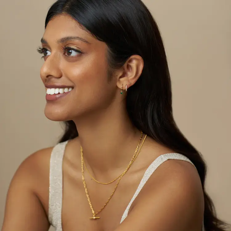 Orelia Pavé Hoop & Emerald Drop Ear Stacking Set - Gold Plated