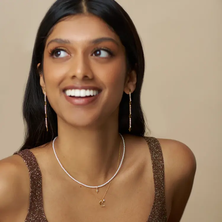 Orelia Micro Pearl & Pavé Starburst Necklace - Gold Plated