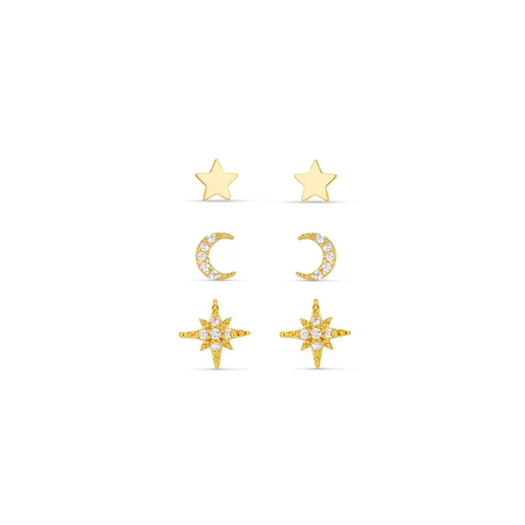 Orelia Celestial Pavé Stud Earring Pack With Gift Box - Gold Plated