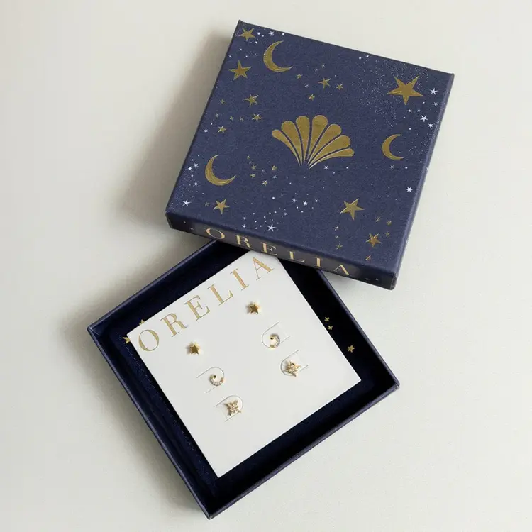 Orelia Celestial Pavé Stud Earring Pack With Gift Box - Gold Plated