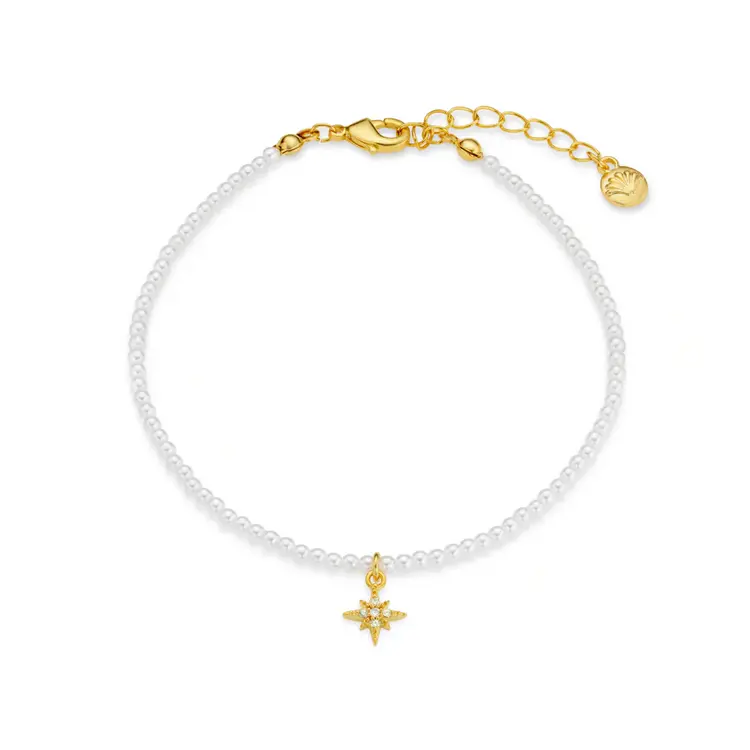 Orelia Micro Pearl & Pavé Starburst Bracelet - Gold Plated