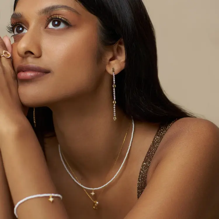 Orelia Micro Pearl & Pavé Starburst Bracelet - Gold Plated